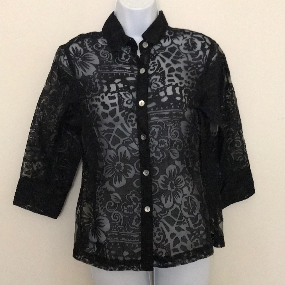 Black Sheer Floral Prints Shirt
